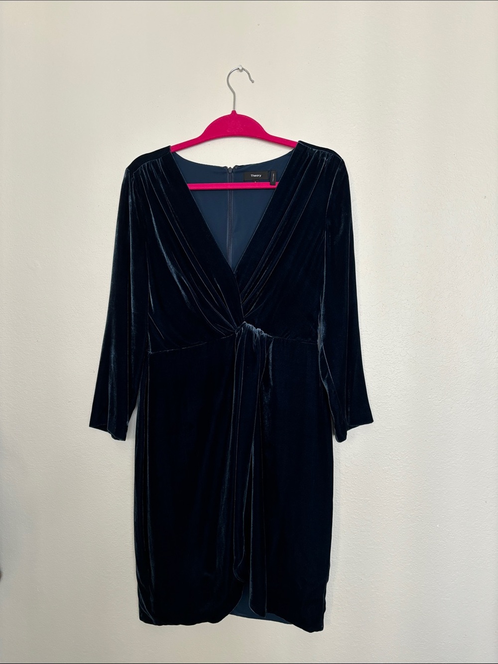 Theory Navy Blue Velvet Long Sleeve wrap Dress - Picture 2 of 8